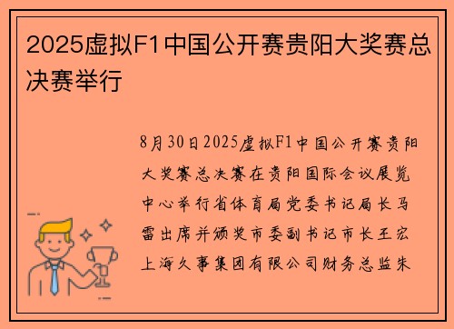 2025虚拟F1中国公开赛贵阳大奖赛总决赛举行